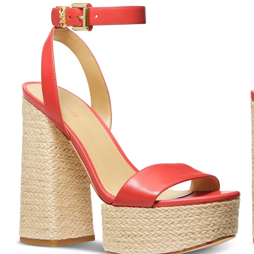 Michael Kors Ashton Platform Espadrille Sandals Coral Red Strappy Size 9.5